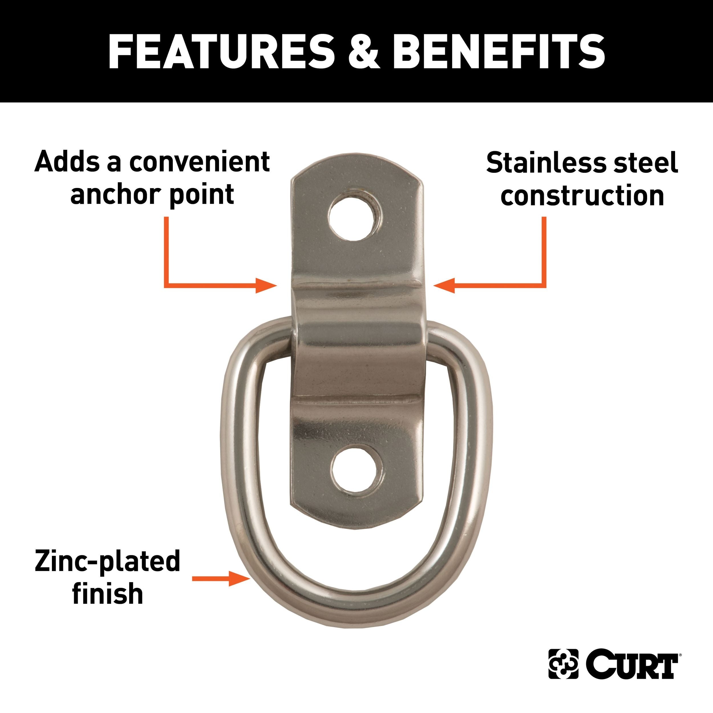 CURT 83732 1 x 1-1/4-in Surface-Mounted Tie-Down D-Ring (1,200 lbs)