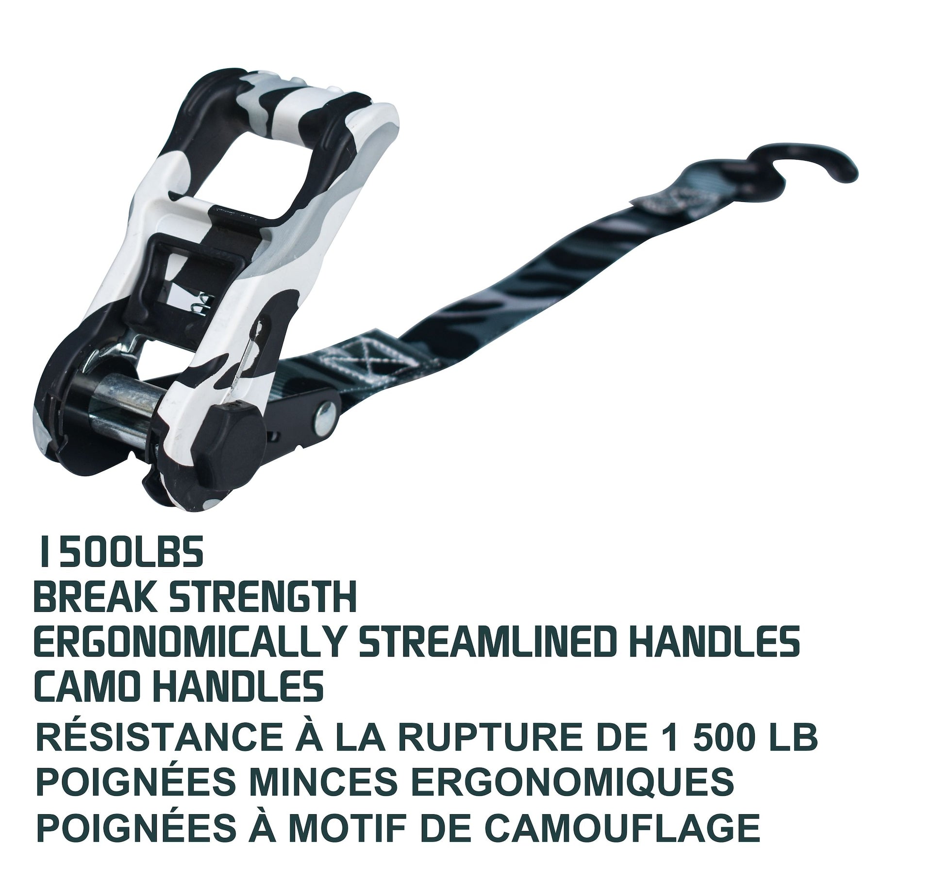 MotoMaster 1,500-lb Snow Camo Ratchet Tie Down, 1-in x 10-ft, 2-pk