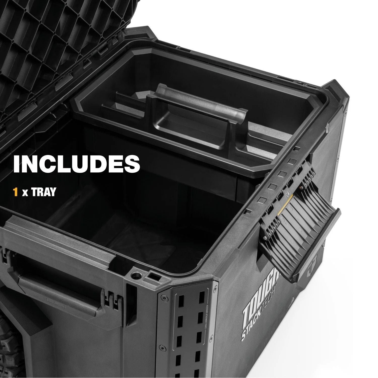 ToughBuilt StackTech Portable Modular Plastic/Metal Rolling Tool Box with Handle and Inner Tray, IP65-Rated, Black