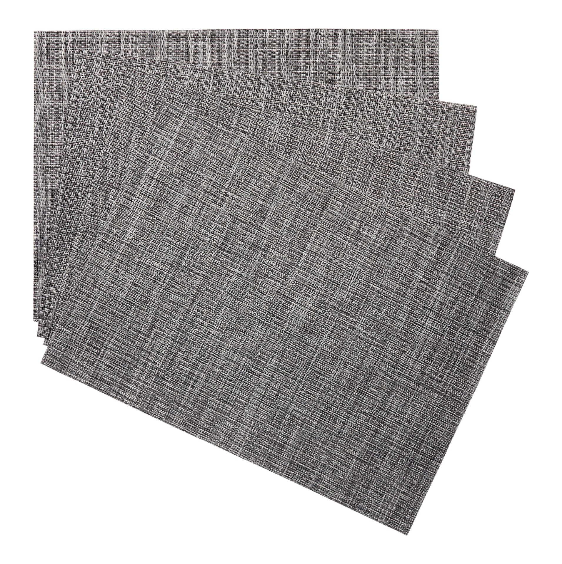 CANVAS Lurex Rectangle Textilene Woven Placemat, Gunmetal, 13-in x 18-in, 4-pk