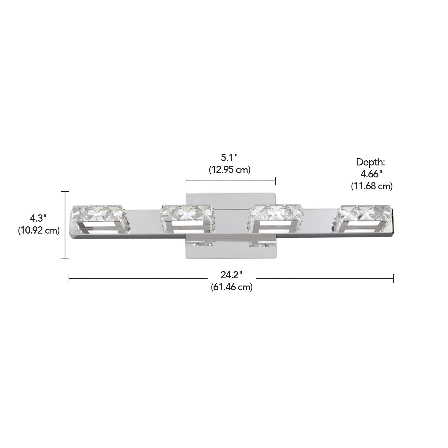 CANVAS Isabella 4-Light Crystal Design LED Vanity Light Fixture, Chrome