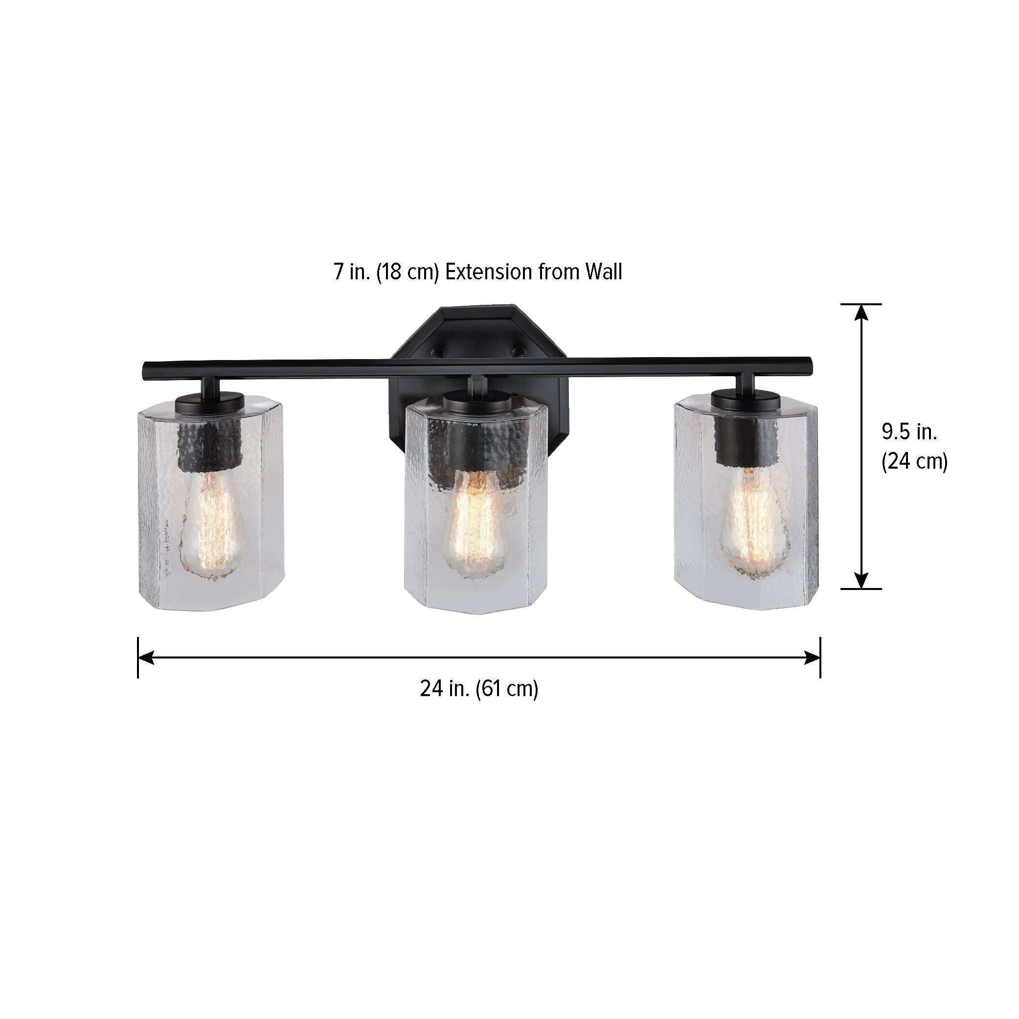 CANVAS Bridgewater 3-Light Vanity Light Fixture with Rippled Glass Shade, Black