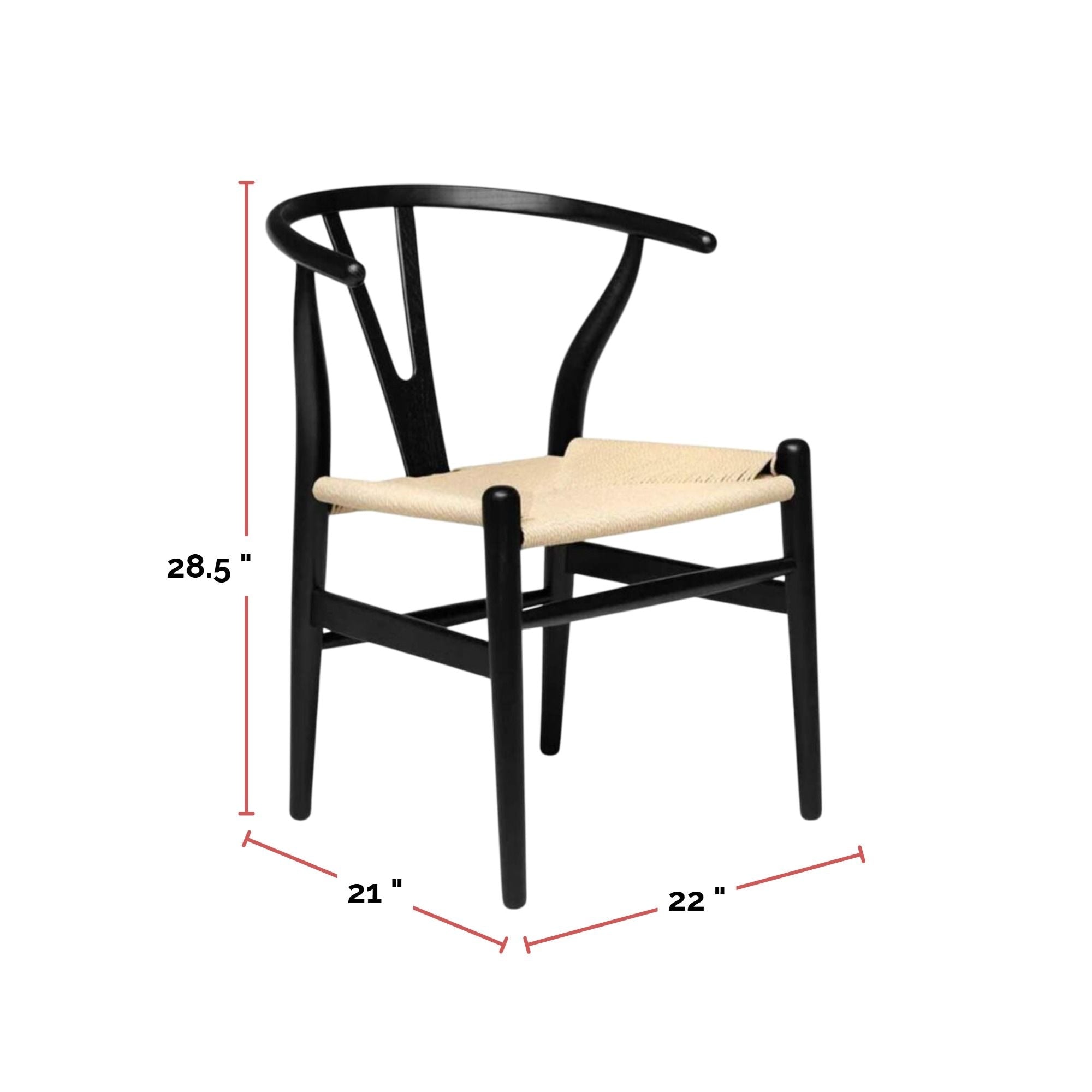 Take Me Home Wishbone Wood Dining Chair with Woven Seat, Black