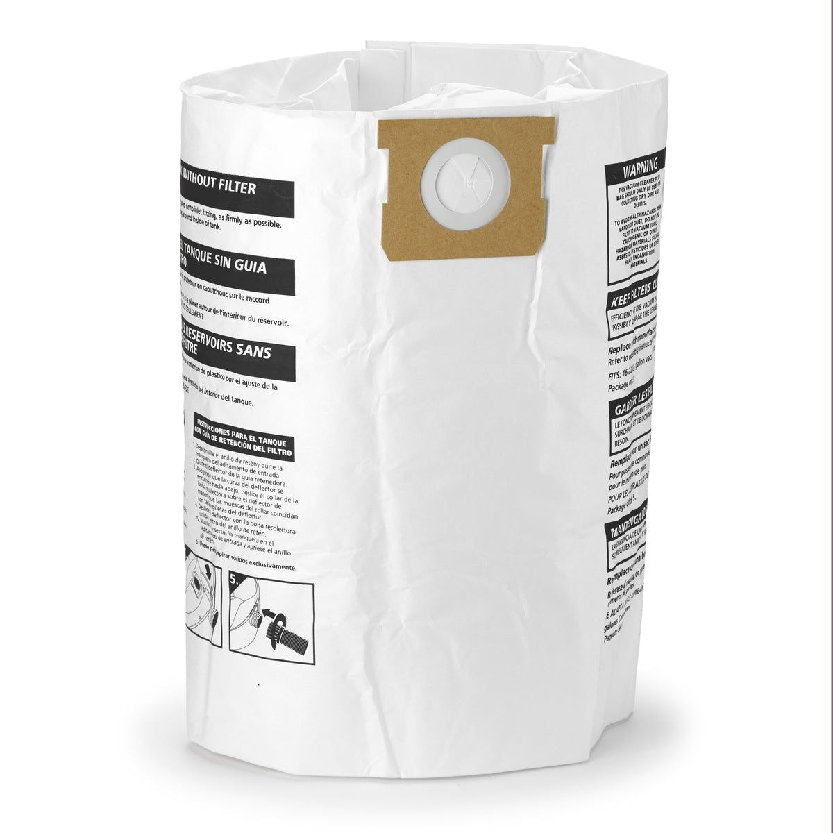 Shop-Vac Disposable Paper Dust Collector Filter Bags for Wet/Dry Shop Vacuums, 37-53 L, 3-pk