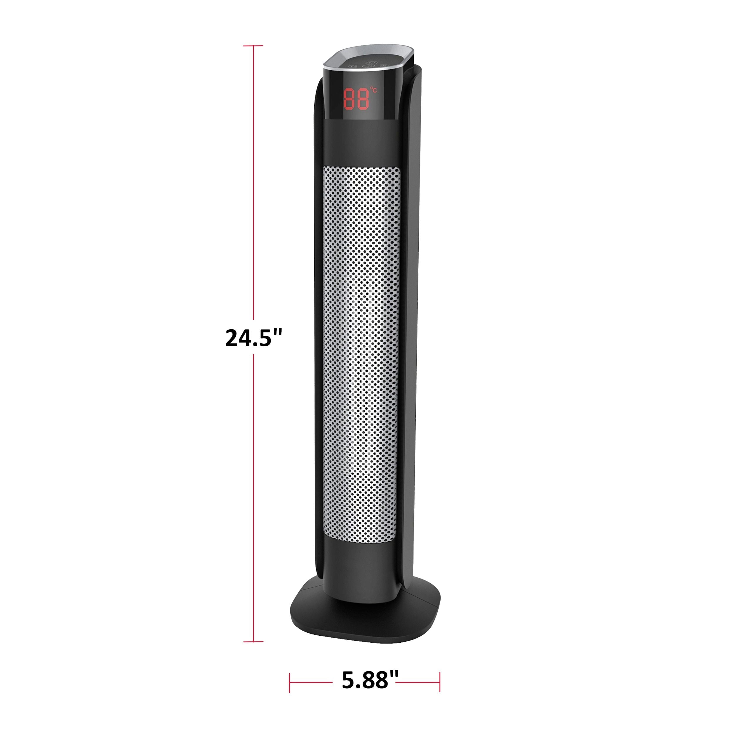 NOMA Oscillating Tower Ceramic Heater withRemote Control & Thermostat, 1500W, Black, 24-in