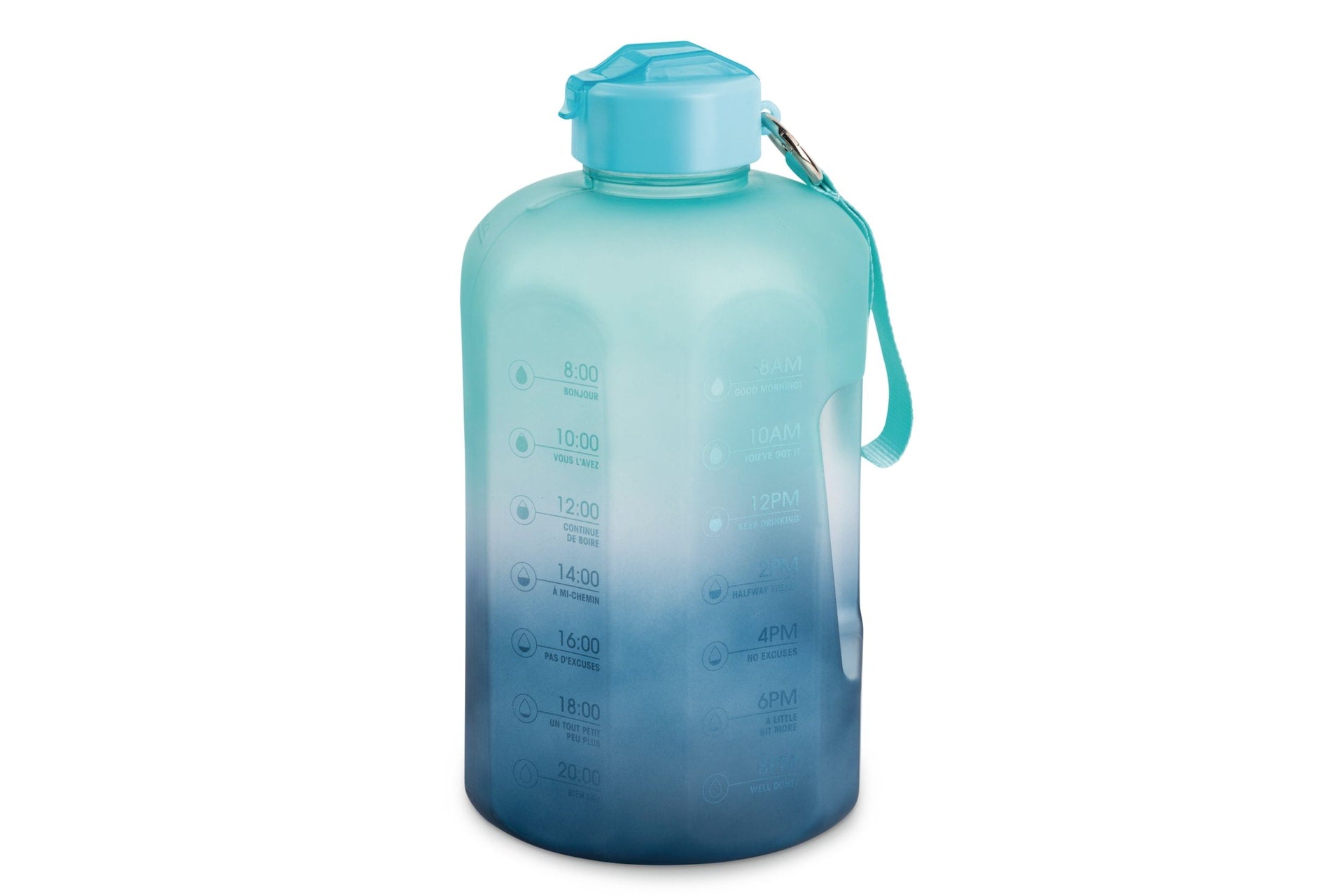 Manna Motivational Water Bottle, 3.7 L, Jumbo-Size, Ombre Blue, with Leakproof Lid