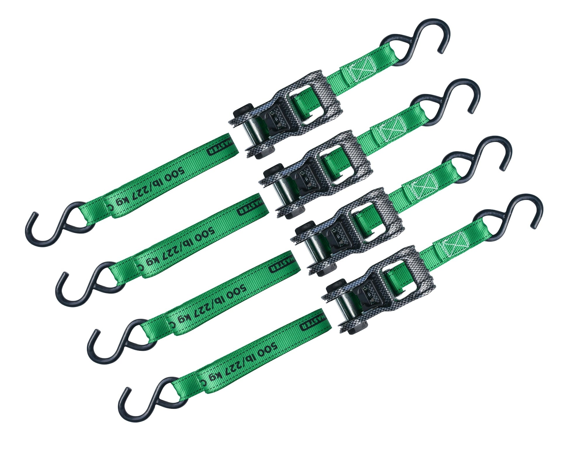 MotoMaster 1,500-lb Carbon Ratchet Tie Downs, Weatherproof, 1-in x 14-ft, 4-pk, Green